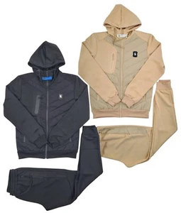 Time Is Money Herren Trainingsanzug Set mit gestepptem Einsatz und Kapuze – Designer Streetwear - Bild 1 von 14
