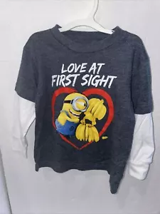 Minions Long Sleeve Valentine’s Day Shirt Gray Love At First Sight Size 18m - Picture 1 of 6