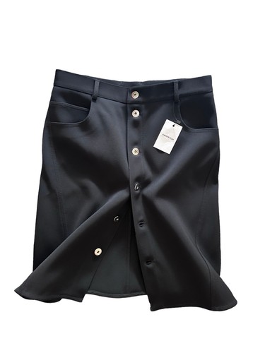 Gonna Bottega Veneta nera lana con bottoni minimalista midi linea A IT44 UK12