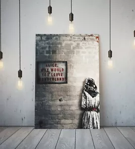 BANKSY ALICE OUT OF WONDERLAND -DEEP FRAMED CANVAS WALL ART GRAFFITI PRINT- RED - Foto 1 di 12