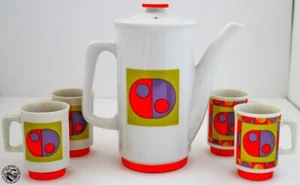 VTG RETRO Mid Century GEOMETRIC Pitcher W/ 4 Mugs Cups Vintage Ceramic ABSTRACT - Picture 1 of 8