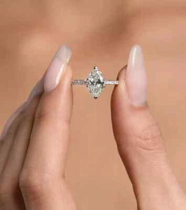 1.40 Ct Certified Marquise Cut White Diamond 14K White Gold Engagement Ring - Bild 1 von 7