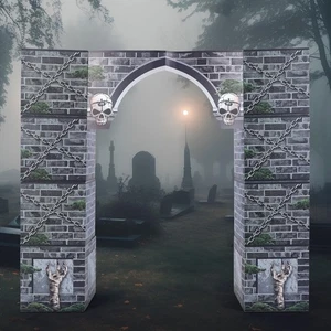 9 Pcs Halloween Cemetery Archway Decorations Large Tombstone Cardboard Castle... - Picture 1 of 7