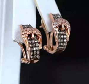 14k Rose Gold Over 2.00 Ct Lab Created Diamond Huggie Hoop Earrings - Picture 1 of 1