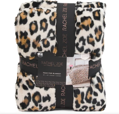 Rachel Zoe Spotted Leopard Animal Print Faux Fur Blanket FULL/QUEEN 90x90 Luxury - Image 1 of 4
