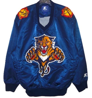 VINTAGE 90's FLORIDA PANTHERS NHL THROWBACK STARTER SATIN PULLOVER JACKET L RARE - Image 1 of 3