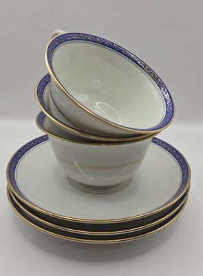 T&V Limoges France Porcelain - 3 Cups & Saucers, Cobalt Blue Gold, Raynaud - Image 1 of 4