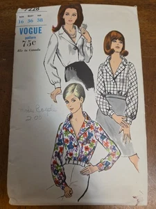 Vogue 7228 Sewing Pattern Top Blouse Size 16 Bust 36 Hip 38 Vintage 1960's  - Picture 1 of 2
