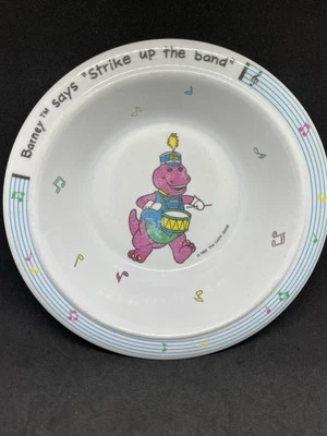 Cuenco de melamina Barney The Dinosaur 1992 vintage Selandia Strike Up The Band Foto 1 de 3