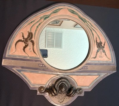 Espelho de parede cerâmica Art Nouveau Lady em relevo floral assinado por Marc Sijan anos 80 3D - Imagem 1 de 4