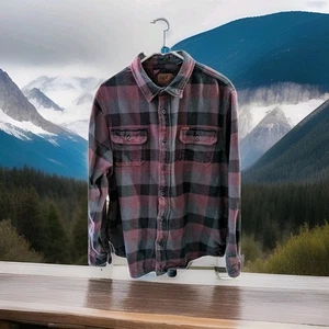 Camisa pesada de franela Orvis para hombre grande con 2 bolsillos con botones Maureen y cuadros negros - Imagen 1 de 15