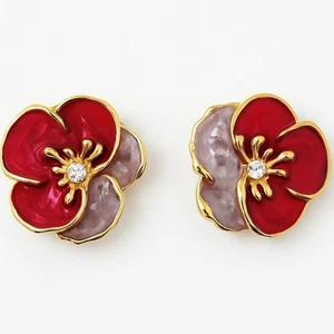 Rot & Lila Emaille Blume Ohrstecker Goldfarben mit Strass Mitte Süß Gif - Bild 1 von 3