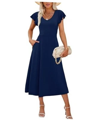  Vestidos de Verano para Mujer 2025 Maxi Vestido Elegante Elegante Mediano Azul Oscuro Foto 1 de 4