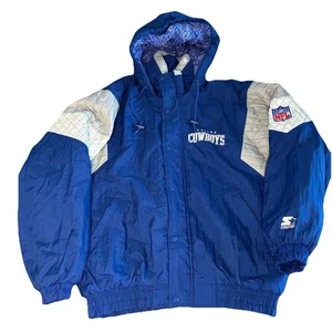 Vintage 90s Dallas Cowboys NFL Starter Jacket Size L Full Zip Hooded Embroidery - Picture 1 of 10