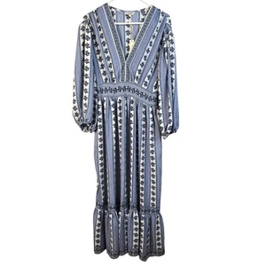 Max Studio Tiered Maxi Dress Women's L Blue Floral Polished Boho Cottagecore NEW - Picture 1 of 12