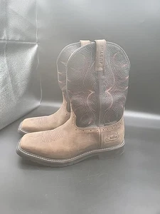 Justin Blk/Brn Square Soft Toe Waterproof Cowboy Work Boots MJ1012 Mens 8.5 D - Picture 1 of 16
