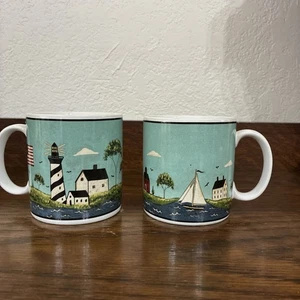 Sakura Coastal Breeze Warren Kimble Mugs Set Of 2 1998 Patriotic USA VTG - Picture 1 of 9