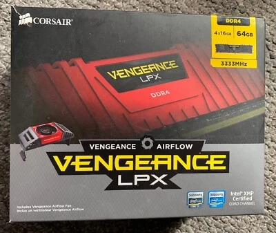 Corsair Vengeance LPX 64GB DDR4 3333MHz RAM Memory Kit 4x16GB &AirFlow Fan Black - Image 1 of 2