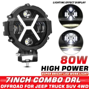 Barra de luz LED redonda de 7 pulgadas punto inundación DRL lámpara de conducción ATV 4X4 SUV todoterreno - Imagen 1 de 10