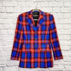 VTG ESCADA By Margaretha Ley Blazer Size 34 (S) Check Plaid 100% Virgin Wool Red - Picture 1 of 12