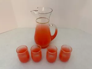 Blendo - West Virginia Glass - Pitcher and Juice Glasses - Orange Red - Picture 1 of 10