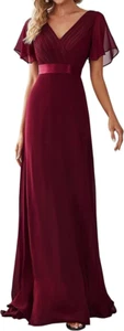 Ever-Pretty Women's Double V-Neck Short Flutter Sleeves Chiffon Long Dress UK 14 - Picture 1 of 6