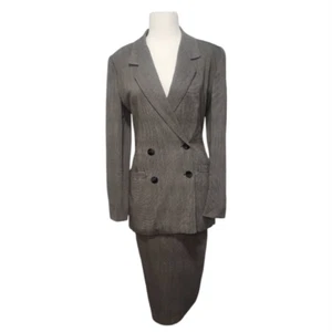 Linda Allard Ellen Tracy Skirt Suit Women's Size 2 Gray Lined Button Front Wool - Picture 1 of 12