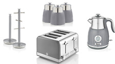 SWAN Retro Grey Dial Kettle Toaster Canisters Mug Tree Towel Pole Kitchen Set