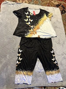 Rosegal 2 Pc Summer Outfit Black Gold White Plus Sz 5xl Shorts/short Sleeve - Picture 1 of 9