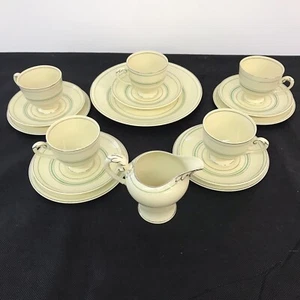 Antique Art Deco Myott Cream & Platinum Tea Set Cups Saucers Jug G.G1409 16 Pc - Picture 1 of 12