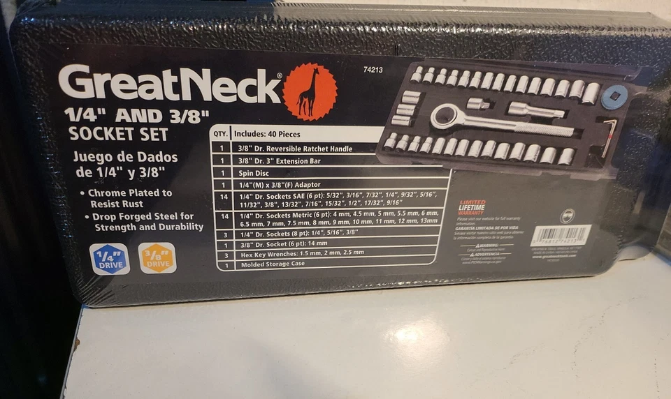 40 Piece Ratchet and Socket Set 1/4 Inch and 3/8 Inch Drives, Great Neck - Image 1 of 2
