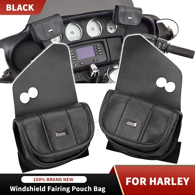 Black PU Leather Windshield Pouch Bag For Harley Tri Glide Ultra Limited FLHTK - Image 1 of 4