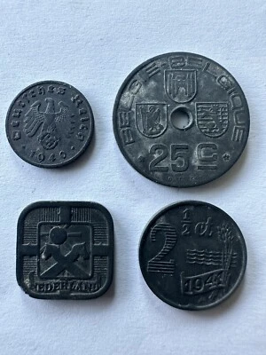 Lote de 4 monedas de dominación alemana. 1940, 1941, 1941, 1944 Foto 1 de 2