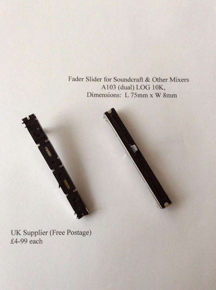 Soundcraft Replacement Mixer Fader 10k Log A103 75mm long 60mm travel - Image 1 of 1