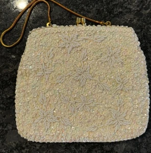 VTG Hand Made Iridescent Sequin Beaded Evening Bag Chain Strap Beautiful - Picture 1 of 6