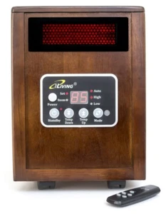 iLIVING ILG-918 Portable Infrared Space Heater with Walnut Wooden Cabinet, 1500W - Picture 1 of 5