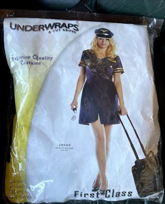 HALLOWEEN WOMEN'S FIRST CLASS SEXY PILOT COSTUME MED. 2 PC. DRESS & HAT NOS - Image 1 of 3