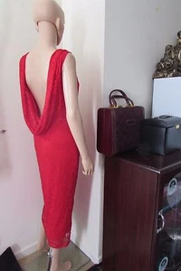 ASOS Midi Floral Lace Bodycon Midi Cowl Back Occasion Party Evening Dress 16 Red - Picture 1 of 10