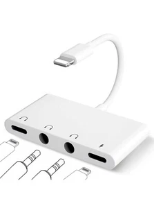 AMLLXEN Adaptateur Casque iPhone 4 en 1 : Double Aux 3,5mm, Prise Éclairage, Charge - Photo 1 sur 7