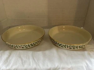 2Lenox Holiday Coupe Soup Bowl Holly Berry 24k Gold Trim 7.5 Dimension Christmas - Picture 1 of 8