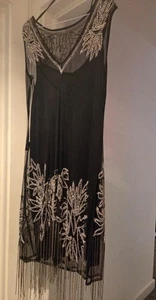 Black Beaded Embellished Dress Ball Cocktail Cruise Flapper Size 18 - Picture 1 of 6