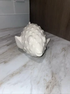White Porcelain Puffer Fish Sculpture - Picture 1 of 6