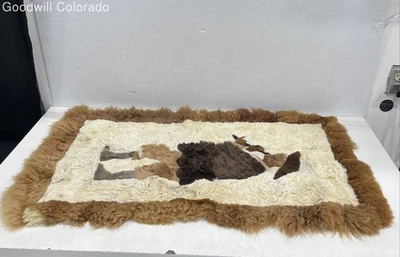 Vintage Man Playing Instrument Patchwork Fur Rug/Wall Decor 22"x 38" - Image 1 of 4