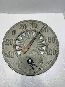 Springfield 14" Outside Die Cast Clock Thermometer Sunburst Vintage Green Hue - Picture 1 of 2