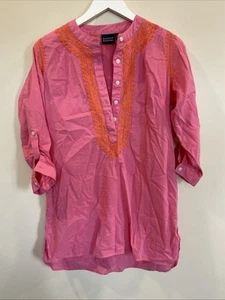 Madison Mathew’s Tunic Pink Embroidered 3/4 Sleeve Womens Small Half Button Down - Picture 1 of 7