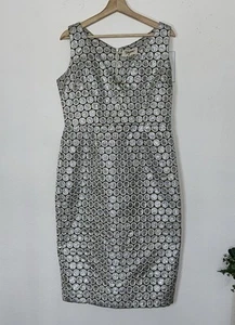 Tatyana Gun Barrel Metallic Silber & Grün Cocktail Etui Bleistiftkleid Gr. XL - Bild 1 von 6