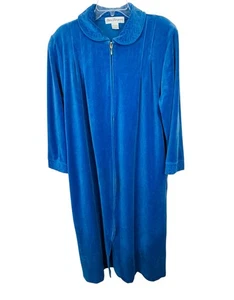 Norm Thompson Hausmantel Morgenmantel L Frontreißverschluss Velour Lounge Relax Seitentaschen - Bild 1 von 9