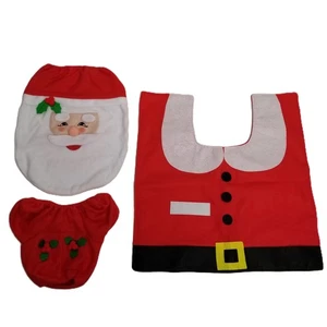 Santa Claus 3 Piece Christmas Bathroom Set Toilet Seat Rug Tissue Box Tank Cover - Picture 1 of 12