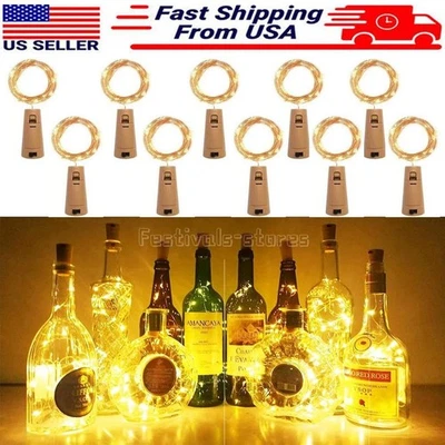10 Piezas Botella de Vino Hada Cadena Luces 20 LED Batería Corcho Para Fiesta Boda Hágalo Usted Mismo Foto 1 de 4