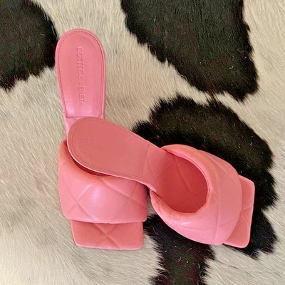 Bottega Veneta Quilted Leather Heels Size 7 / 37 – Blossom Pink Lido Mules - Image 1 of 4